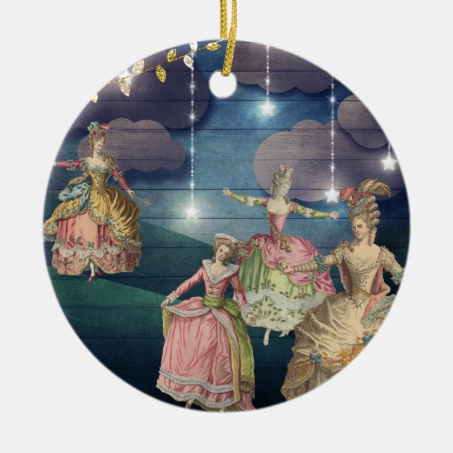 French Royals Dancing Under the Twinkling Lights Ceramic Tree Decoration (Front)