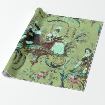 French Sage Green Toile Victorian Style Decoupage