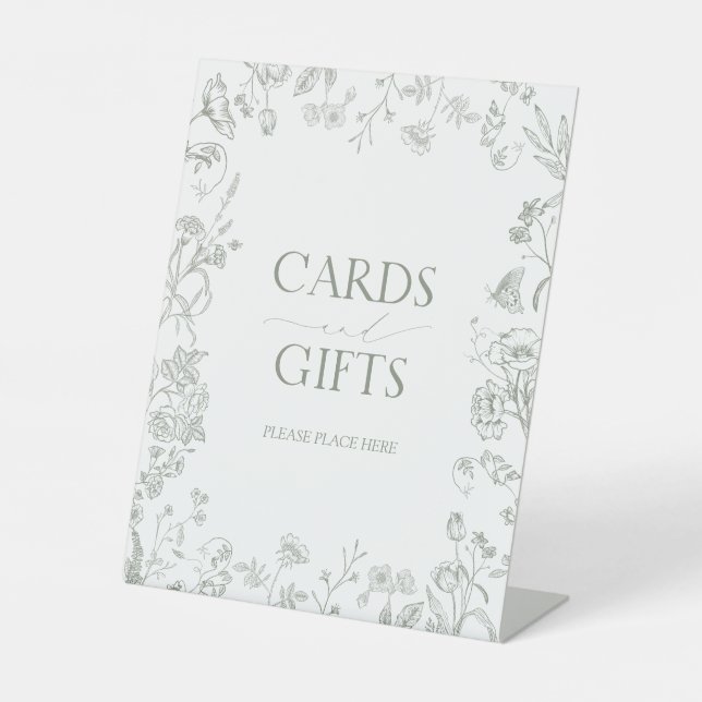 French Sage Green Victorian Bridal Shower Gift Pedestal Sign (Front)