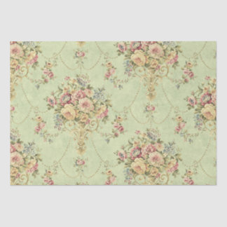 French Sage Green Victorian Style Floral Decoupage Tissue Paper