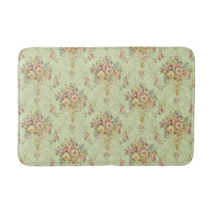 French Sage Green Victorian Style Floral Rococo Bath Mat