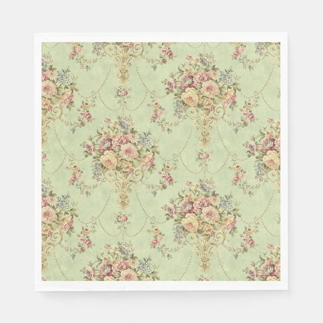 French Sage Green Victorian Style Floral Rococo Napkin (Front)