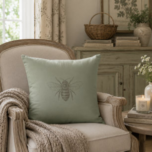 French Sage Vintage Bee Rustic Country Farmhouse Cushion