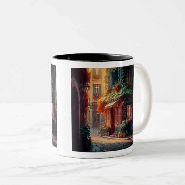 French Scene Two-Tone Mug, 11 oz  Coffee Mug (Front Right)