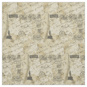 French script, Eiffel Tower and Parisian Postage Fabric