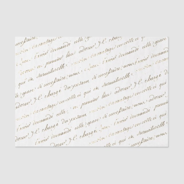 French Script Handwriting Vintage Decoupage Tissue Paper (Front)