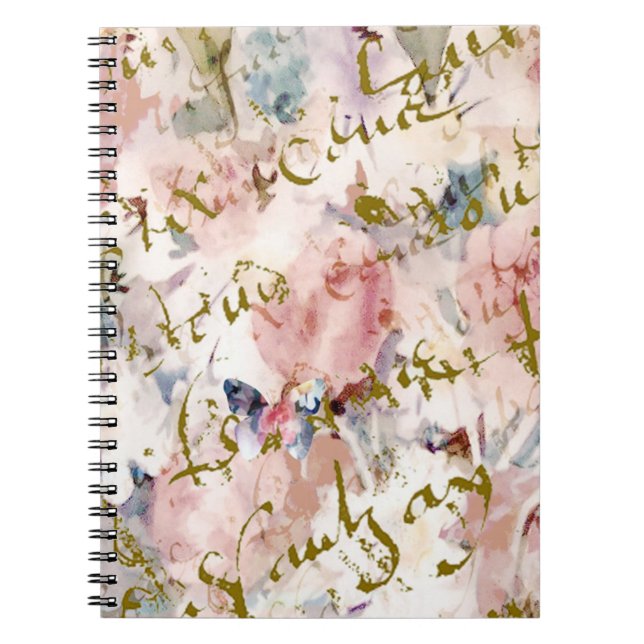 French script, roses and butterflies notebook (Front)