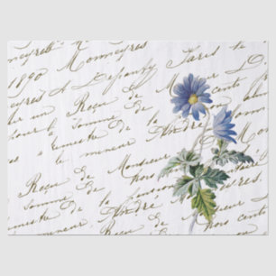 French Script Vintage Blue Wildflower Tissue Paper