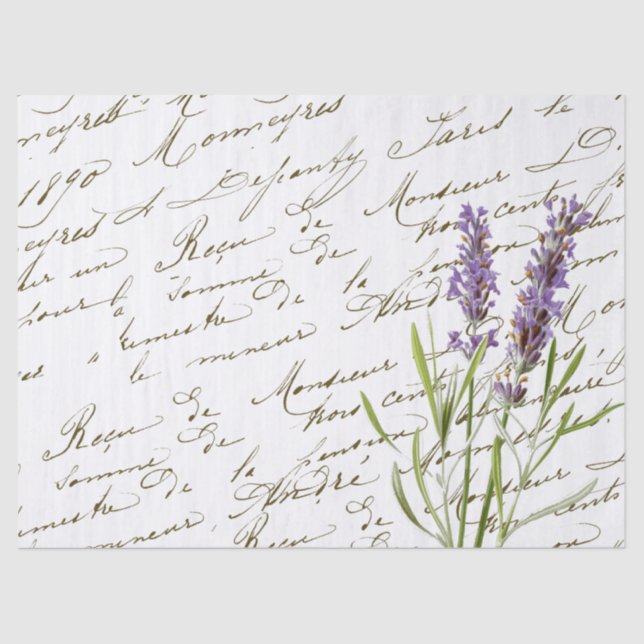 French Script Vintage Purple Lavender Flower Tissue Paper (Front)