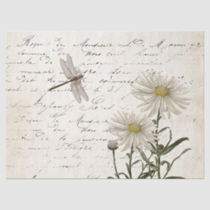 French Script Wildflower Dragonfly Daisy Decoupage Tissue Paper