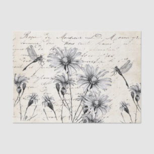 French Script Wildflower Dragonfly Decoupage Craft Tissue Paper