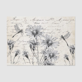 French Script Wildflower Dragonfly Decoupage Craft Tissue Paper
