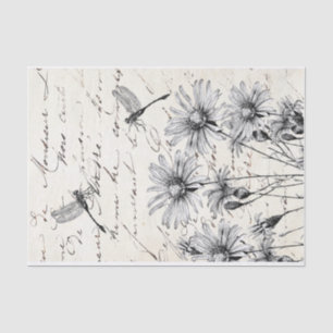 French Script Wildflower Dragonfly Decoupage Craft Tissue Paper