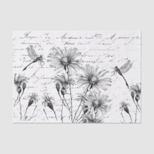 French Script Wildflower Dragonfly Decoupage Craft Tissue Paper