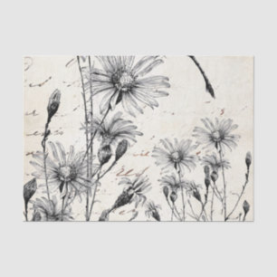 French Script Wildflower Dragonfly Decoupage Set 4 Tissue Paper