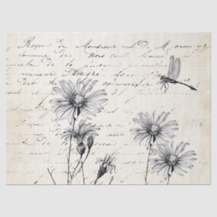 French Script Wildflower Dragonfly Decoupage Tissue Paper