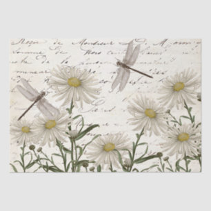 French Script Wildflower Dragonfly Decoupage  Tissue Paper