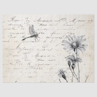 French Script Wildflower Dragonfly Decoupage Tissue Paper