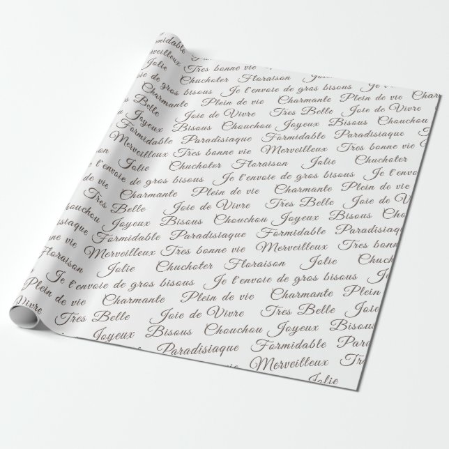 French Script Words Wrapping Paper (Unrolled)