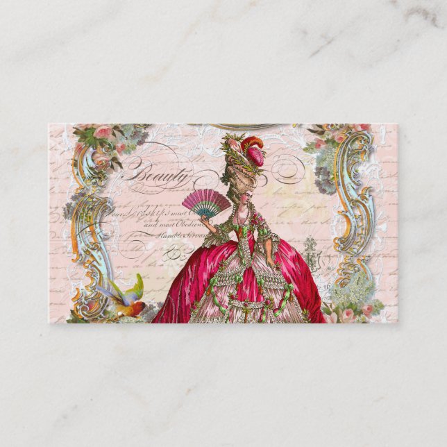French Script Writing and Marie Antoinette Business Card (Front)