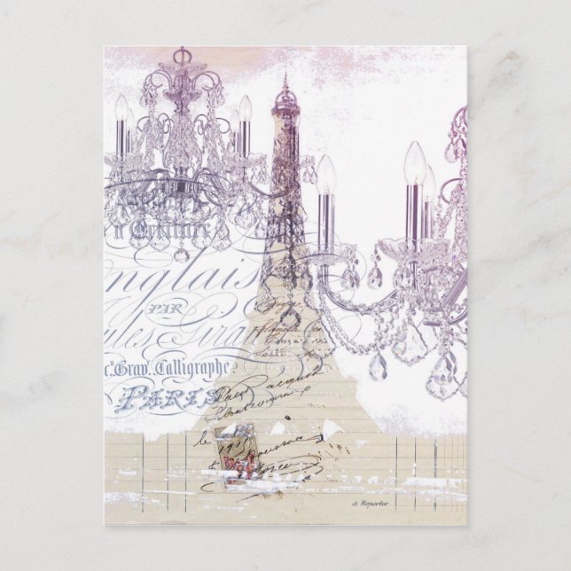 french scripts chandelier paris eiffel tower postcard (Front)