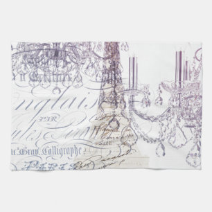 french scripts chandelier paris eiffel tower tea towel