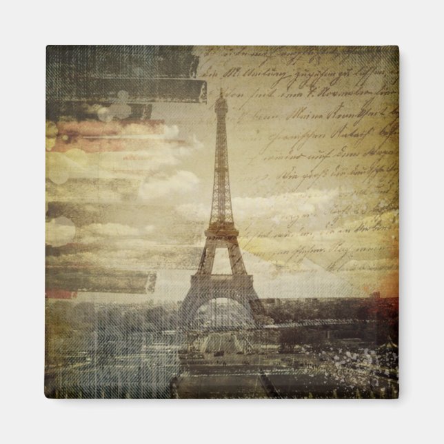 French scripts Modern Vintage Paris Eiffel tower Magnet (Front)