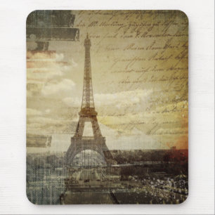 french scripts Modern Vintage Paris Eiffel Tower Mouse Mat