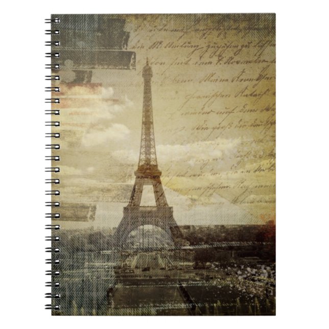 French scripts Modern Vintage Paris Eiffel tower Notebook (Front)