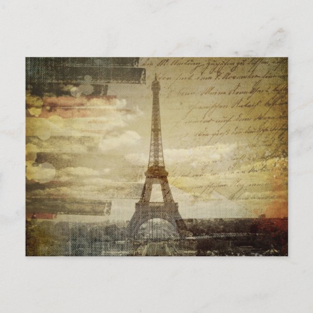 french scripts Modern Vintage Paris Eiffel Tower Postcard (Front)