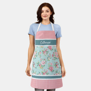 French Shabby Chic Pastel Teal Blue Pink Rose Apron