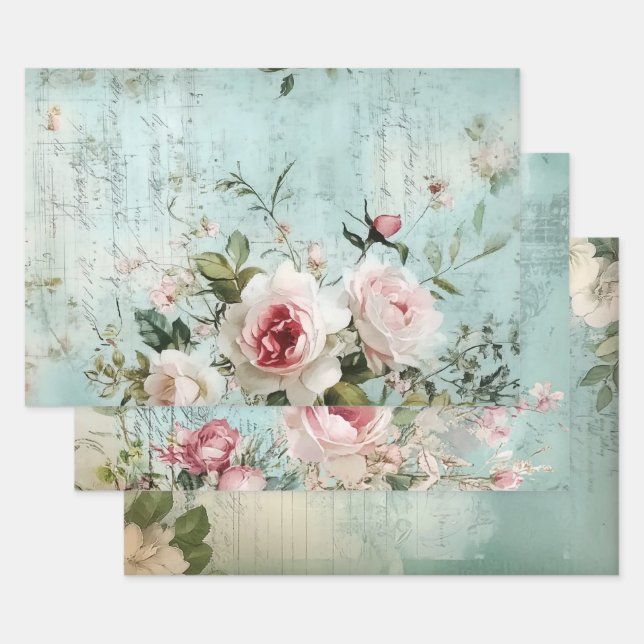 French Shabby Chic Pattern Wrapping Paper Sheet (Set)
