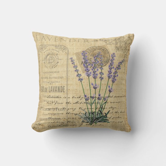 French shabby chic vintage Lavender Cushion. Cushion (Front)