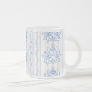 French,shabby chic, vintage,pale blue,white,countr frosted glass coffee mug