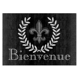 French Silver Fleur de Lis & Laurels Family Name Cutting Board