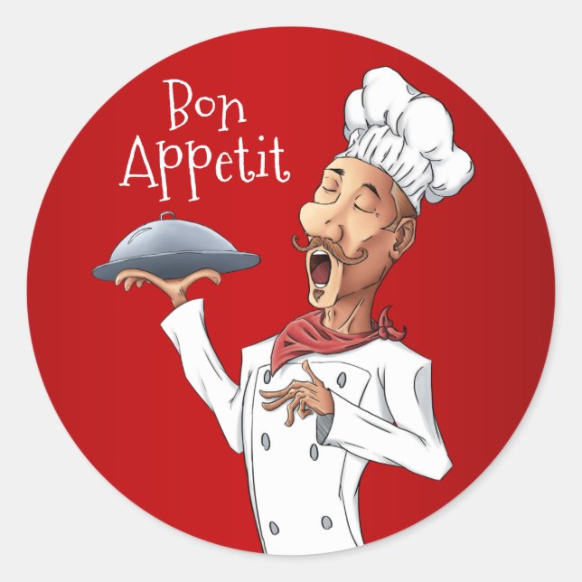 French Singing Chef on Red Background Classic Round Sticker (Front)
