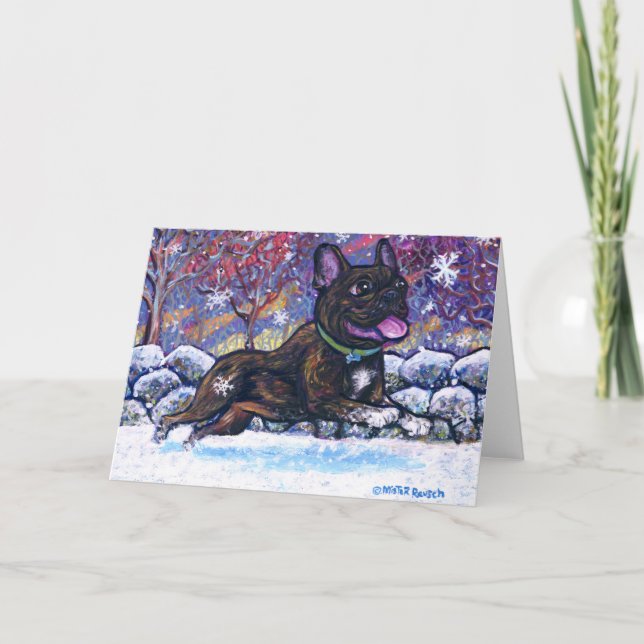 French Snow Dog Holiday Card (Front)