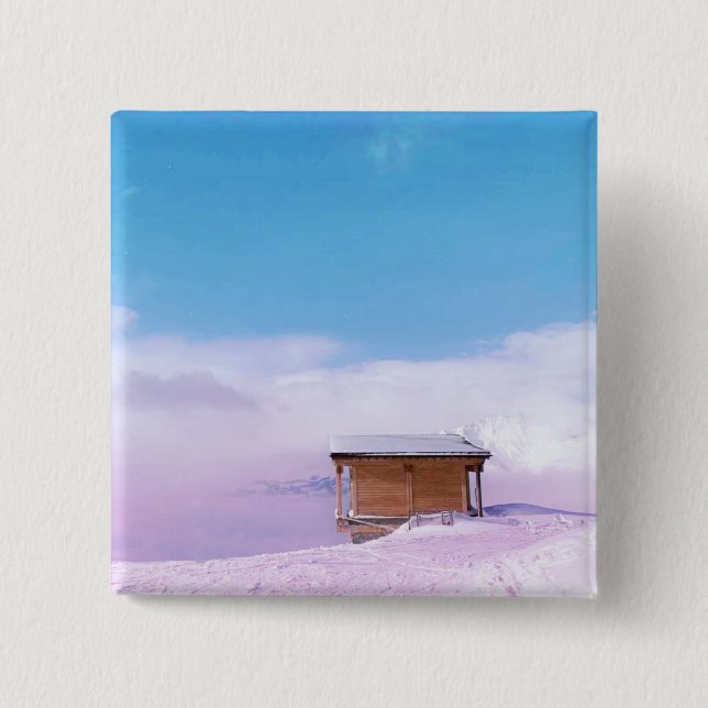 French Snow Mountain Hut  15 Cm Square Badge (Front)