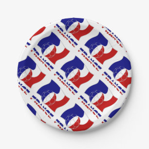 French Soccer Ball and Flag Tiled Paper Plate