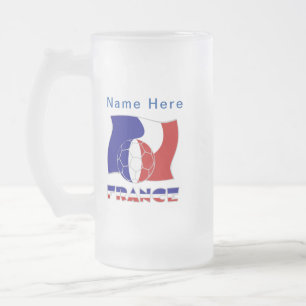 French Soccer Ball Flag Personalised  Frosted Glass Beer Mug