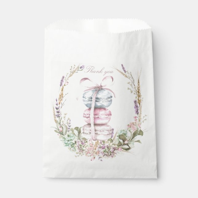 French Stack of Macarons in wreath thank you Favour Bags (Front)