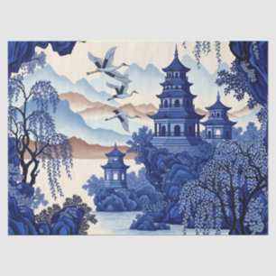 French-Style Blue Chinoiserie Decoupage Print Tissue Paper