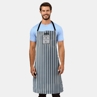 French Style Blue Cream Stripes Marmalade Label Apron