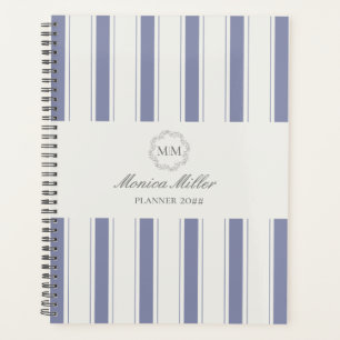 French style blue striped monogram Planner