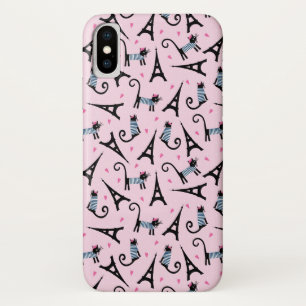 French Style Dressed Cat With Eiffel Tower Pattern iPhone X Case