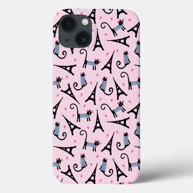 French Style Dressed Cat With Eiffel Tower Pattern Case-Mate iPhone Case (Back)