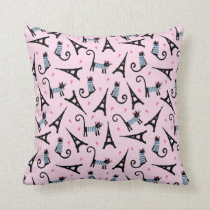 French Style Dressed Cat With Eiffel Tower Pattern Cushion