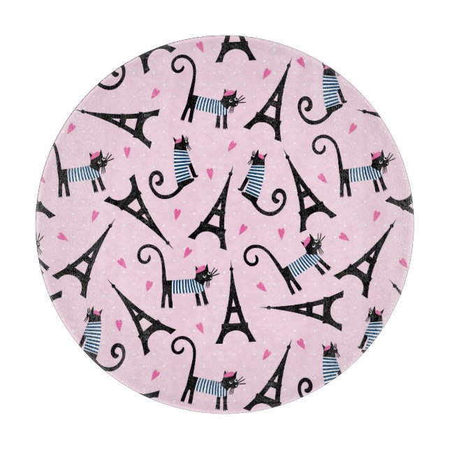 French Style Dressed Cat With Eiffel Tower Pattern Cutting Board (Front)
