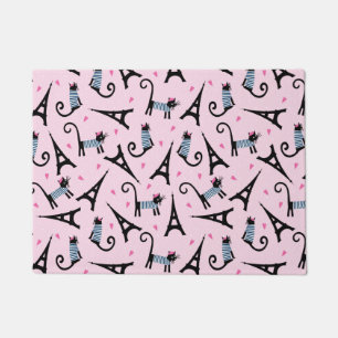 French Style Dressed Cat With Eiffel Tower Pattern Doormat