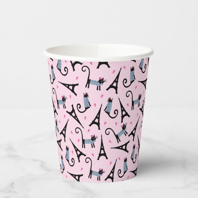 French Style Dressed Cat With Eiffel Tower Pattern Paper Cups (Left)